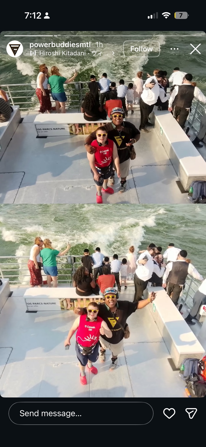Two photos of buddies smiling together on a boat deck